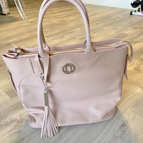 Kate and Laurel Handbags - Laurel Purse - Large Tote Bag - Blush Pink and Purple Interior